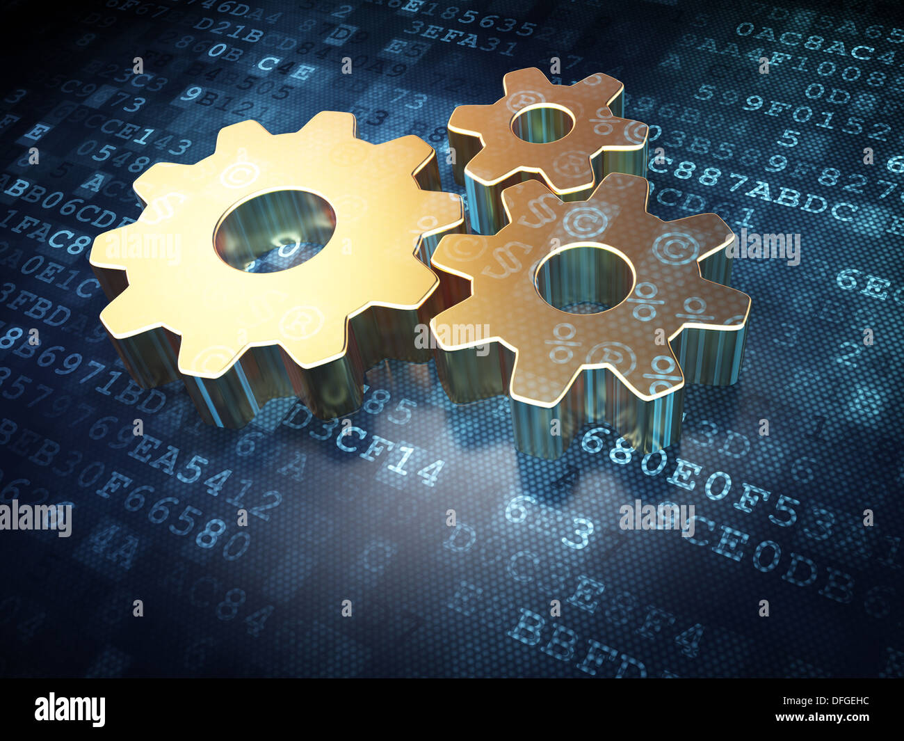 Information concept: Golden Gears on digital background Stock Photo - Alamy