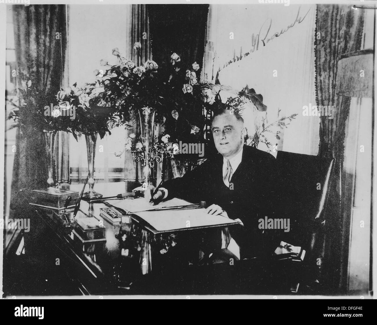 This image shows Franklin D. Roosevelt in Albany, New York, likely ...