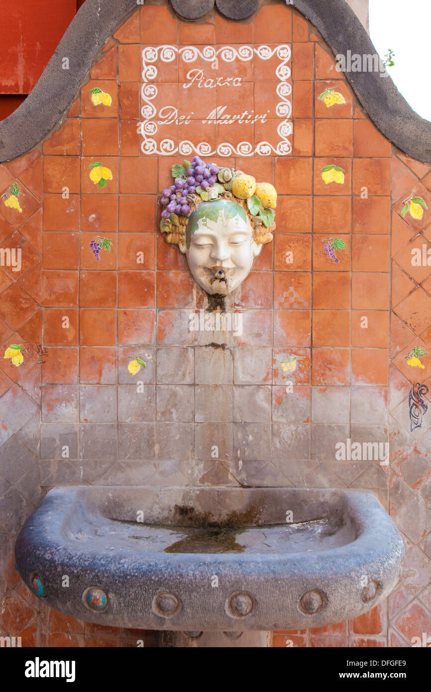 Italy, Gulf of Naples, Procida island - fountain at Piazza dei Martiri. Stock Photo