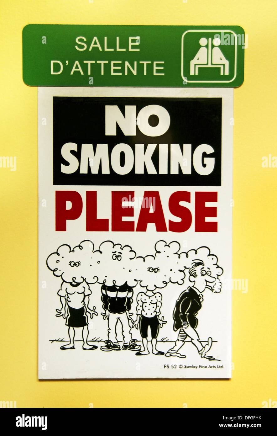 No smoking sign in a doctor´s office waiting room, Bordeaux, Gironde, Aquitaine, France Stock Photo