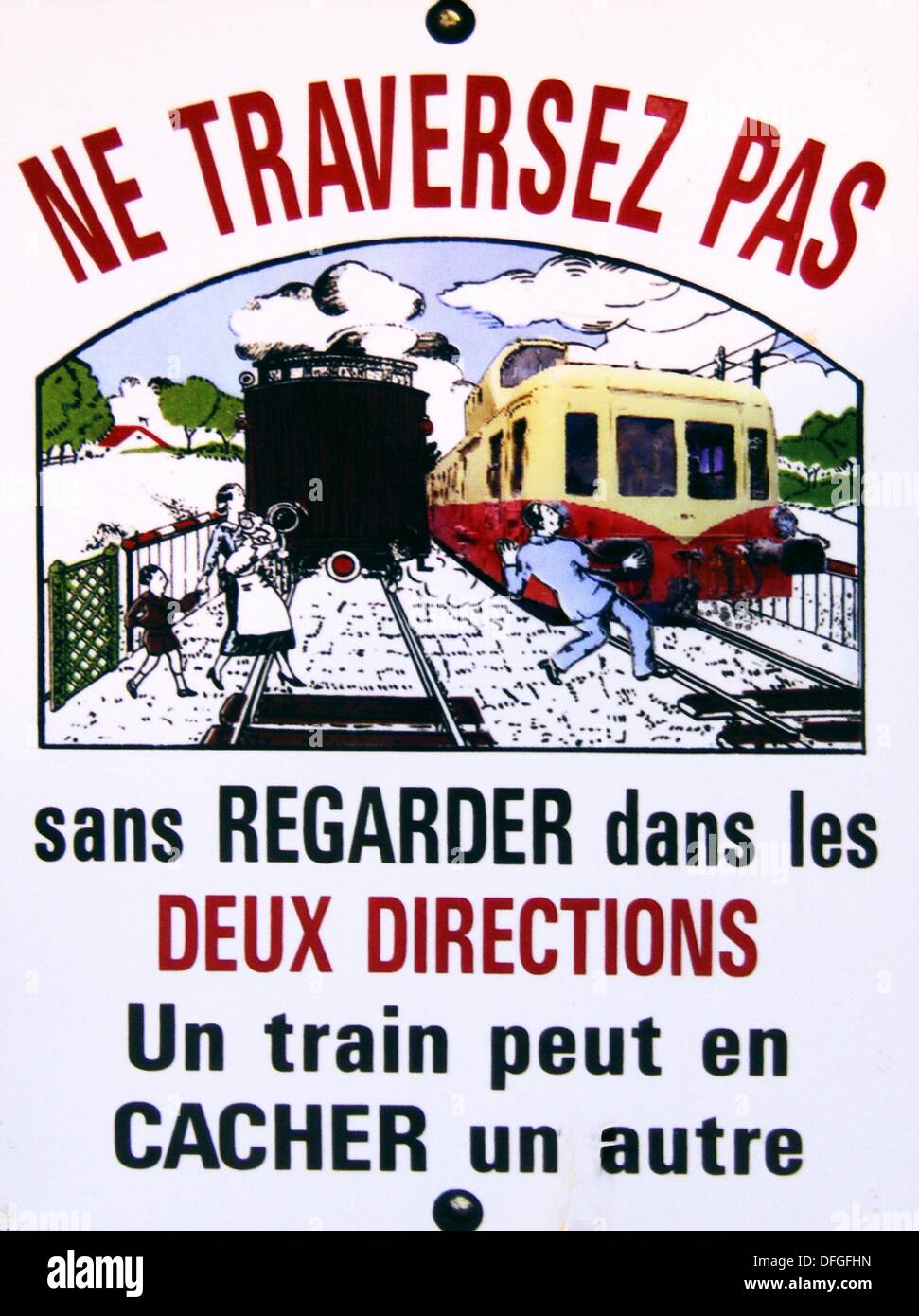 France, Aquitaine, Dordogne, danger sign at Montpon train station Stock Photo