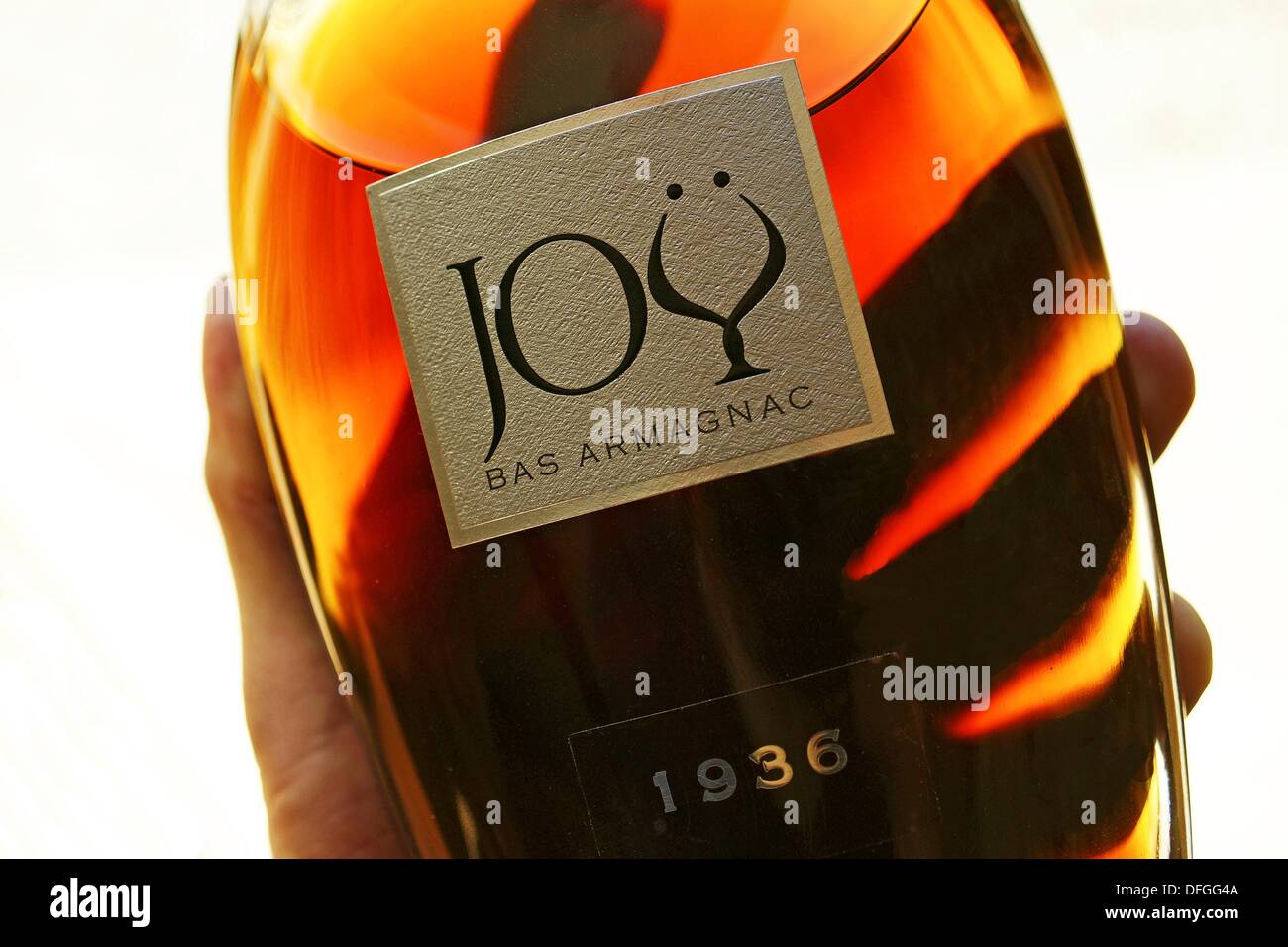 Very old Armagnac of 1936, in a Paco Rabanne designed bottle, Domaine de Joÿ armagnac and wine estate, Panjas, Gers, Stock Photo