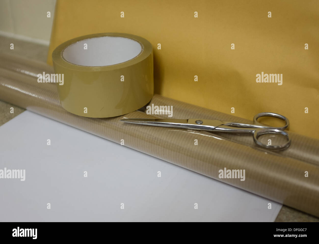 Packing Materials background with tape and envelope Stock Photo Alamy