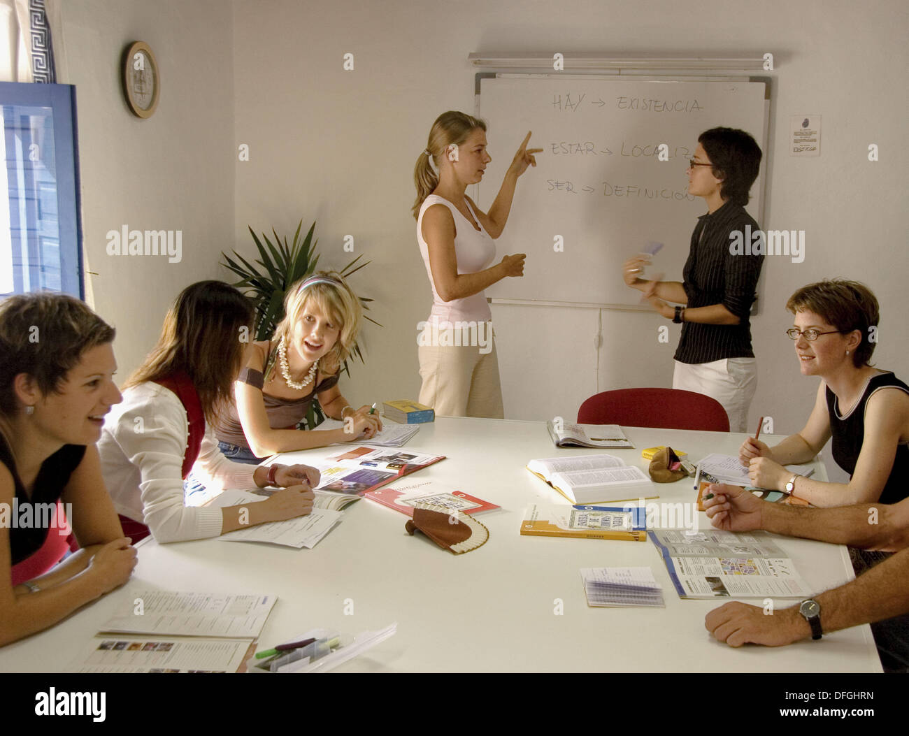 Spanish for Foreigners at the ´Escuela de Idiomas Nerja´ at Nerja. Málaga province. Andalucia. Spain. Stock Photo