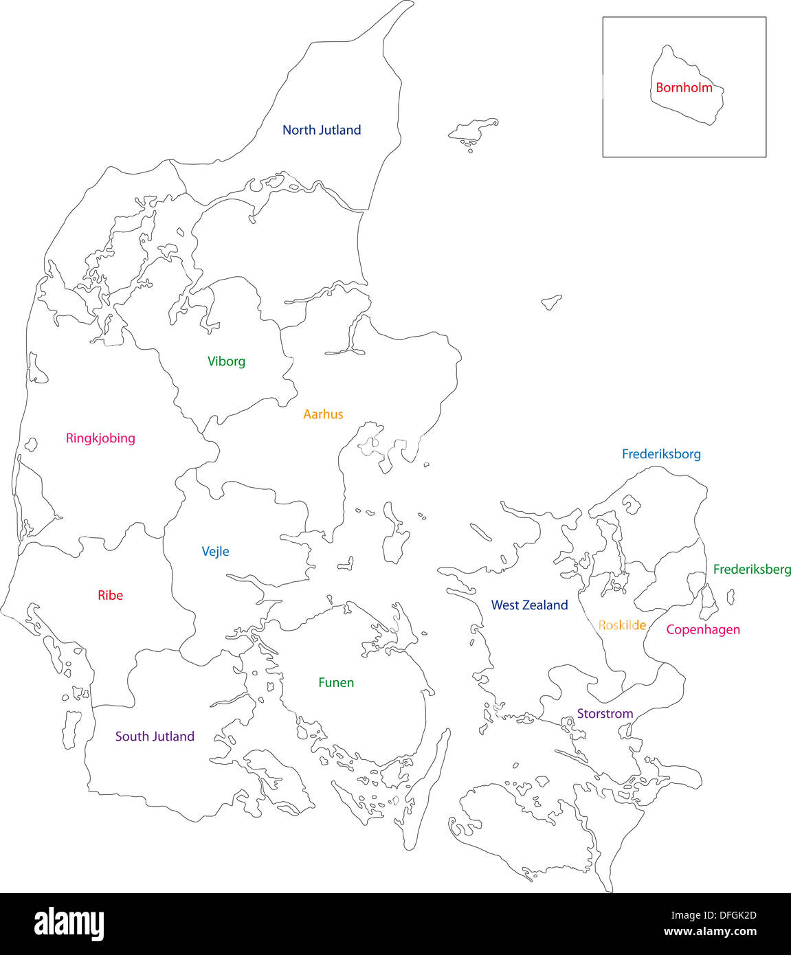 Contour Denmark map Stock Photo