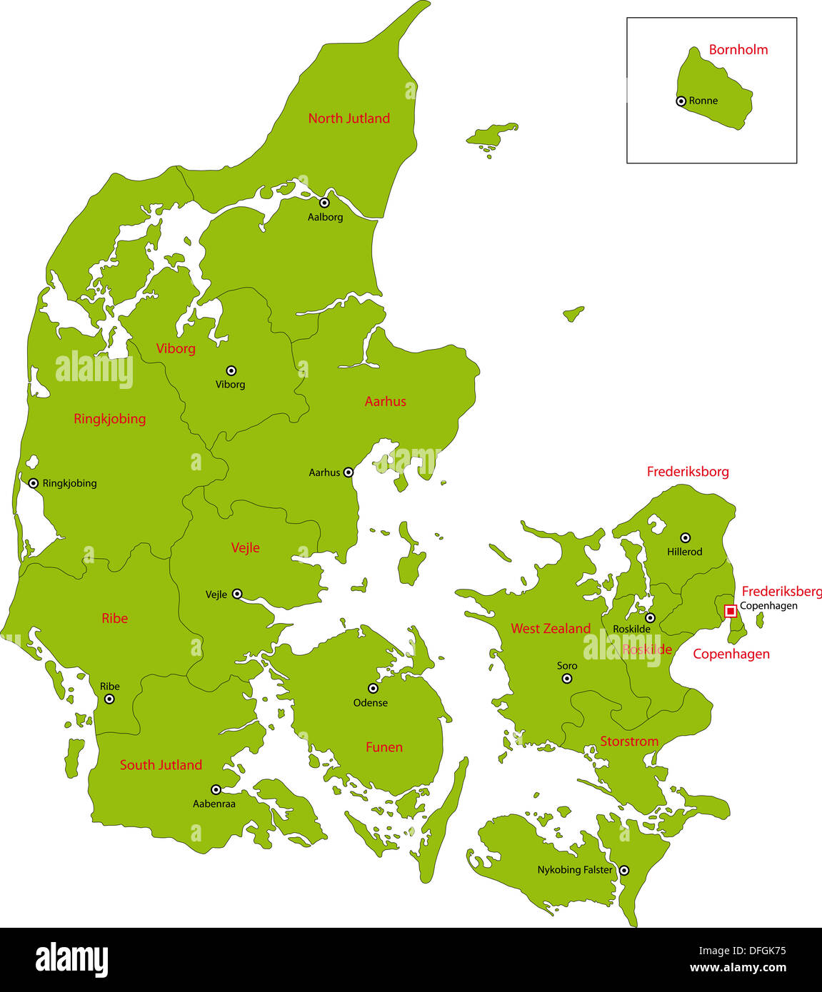 Green Denmark map Stock Photo