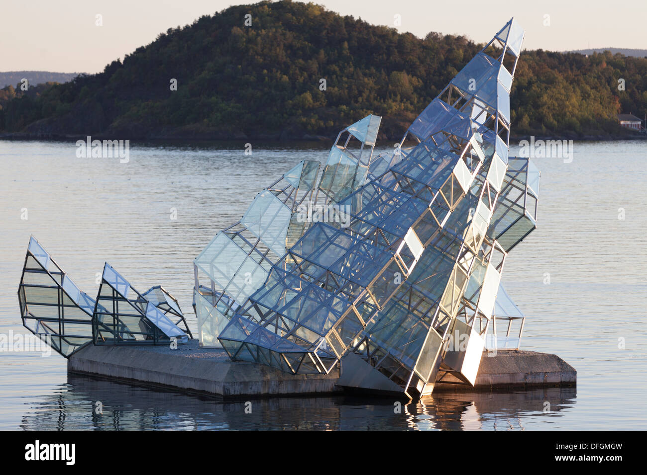Norway, Oslo, floating glass iceberg sculpture "She Lies" outside the