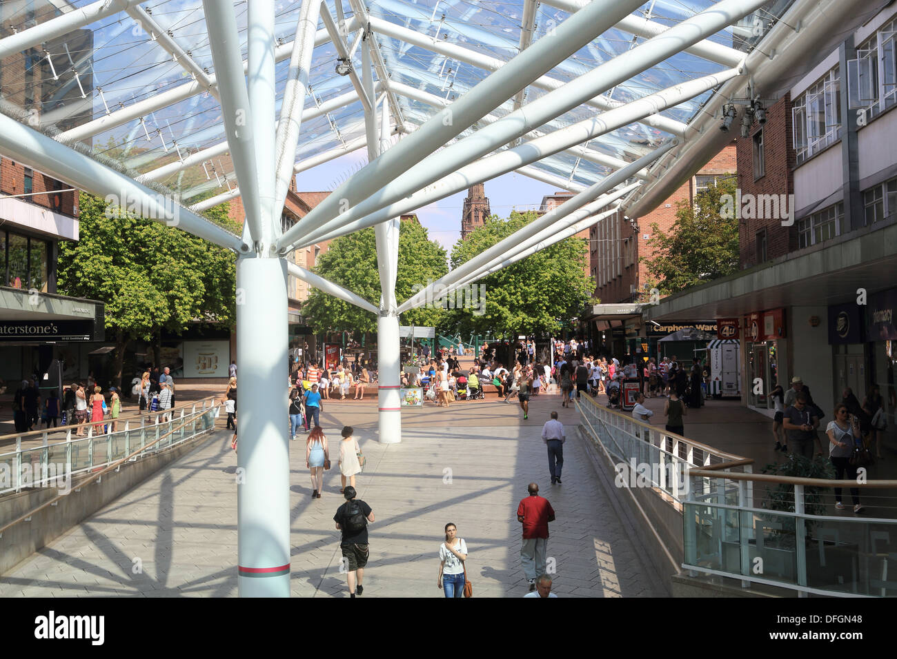 The Lower Precinct shopping centre, in the City of Coventry, at a
