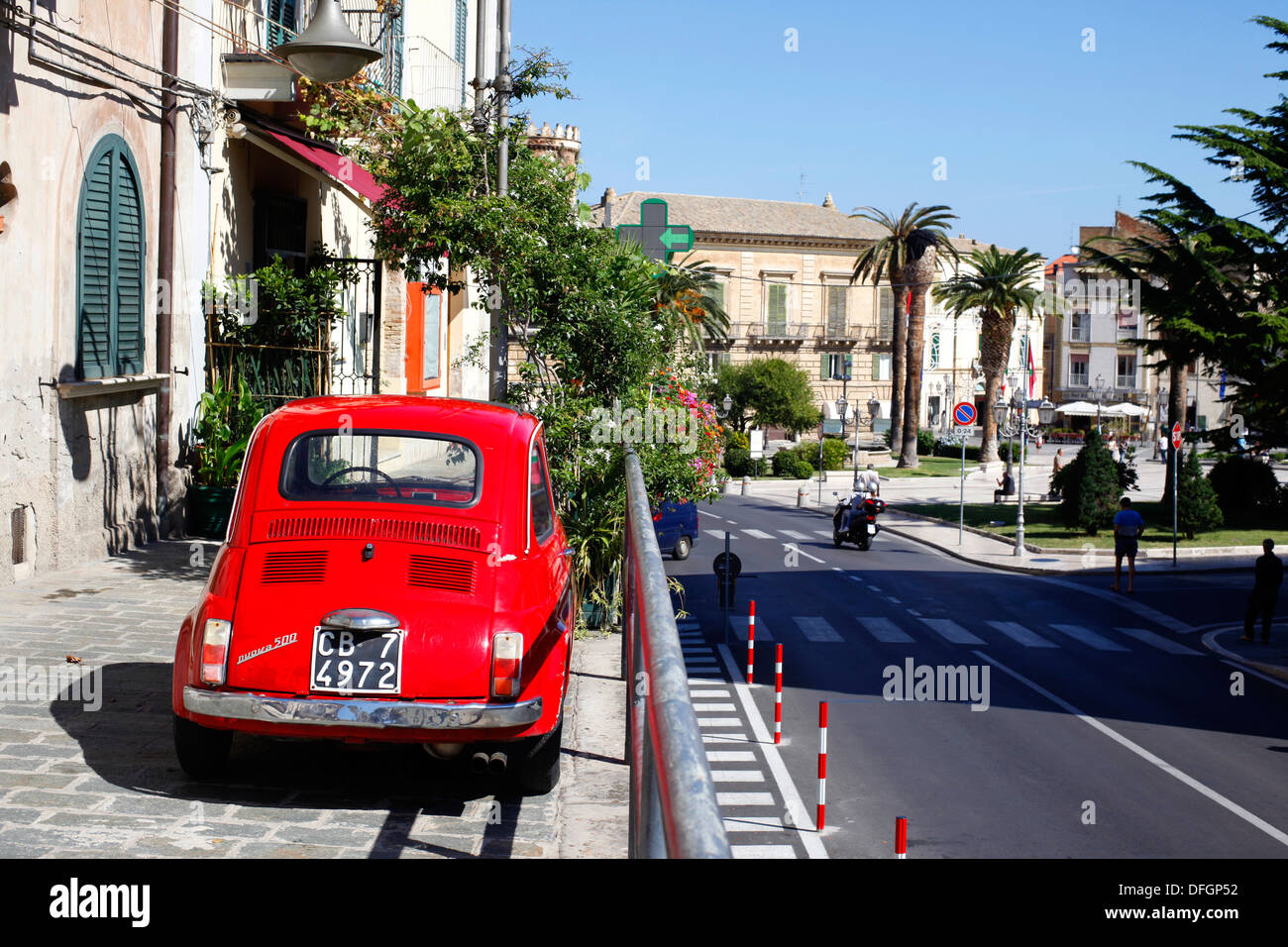 A red Fiat 500 Cinquecento parked in Vasto, Italy. Stock Photo
