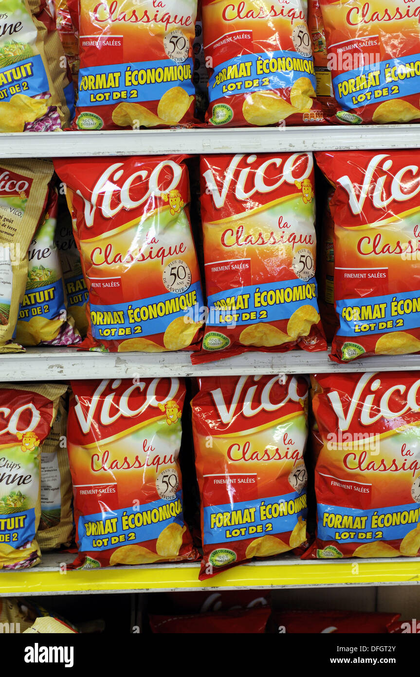 Potato chips in a supermarket, France Stock Photo Alamy
