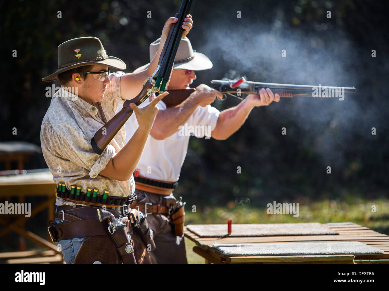 Single action gun competition. Stock Photo