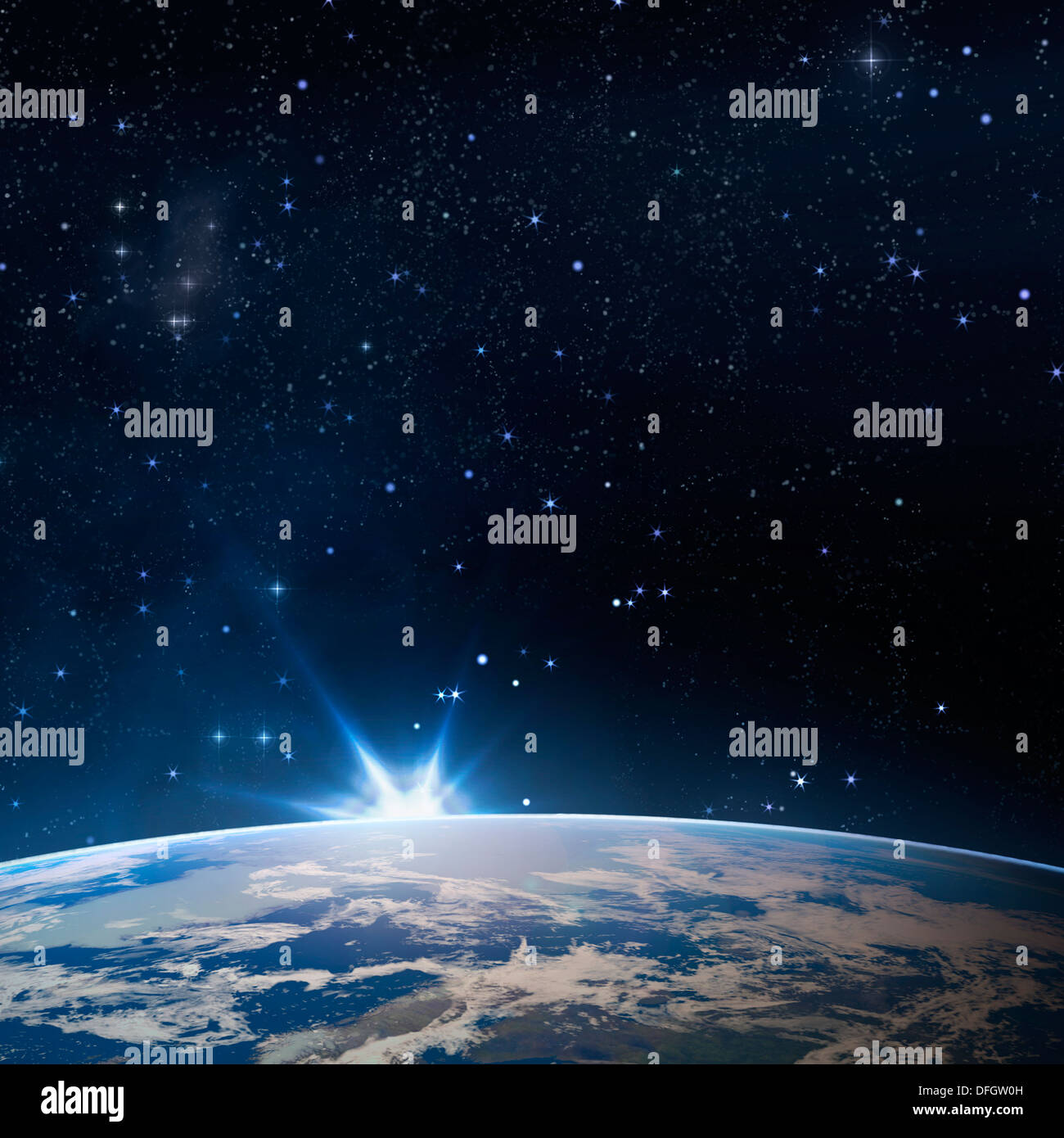 Sunrise - planet Earth (cgi). Stock Photo