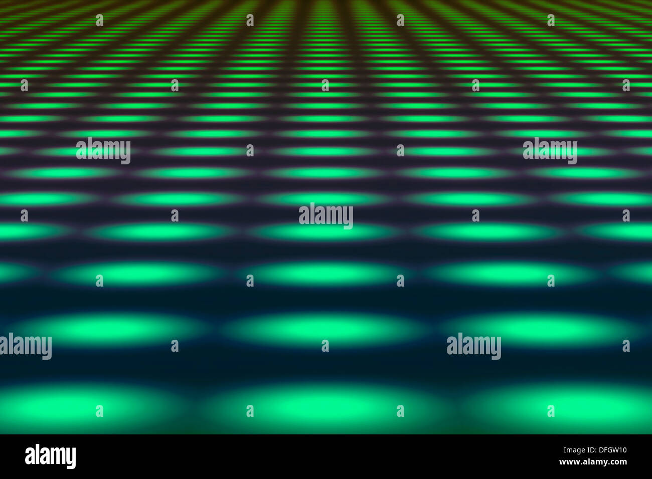stylized disco floor with green light spots Stock Photo