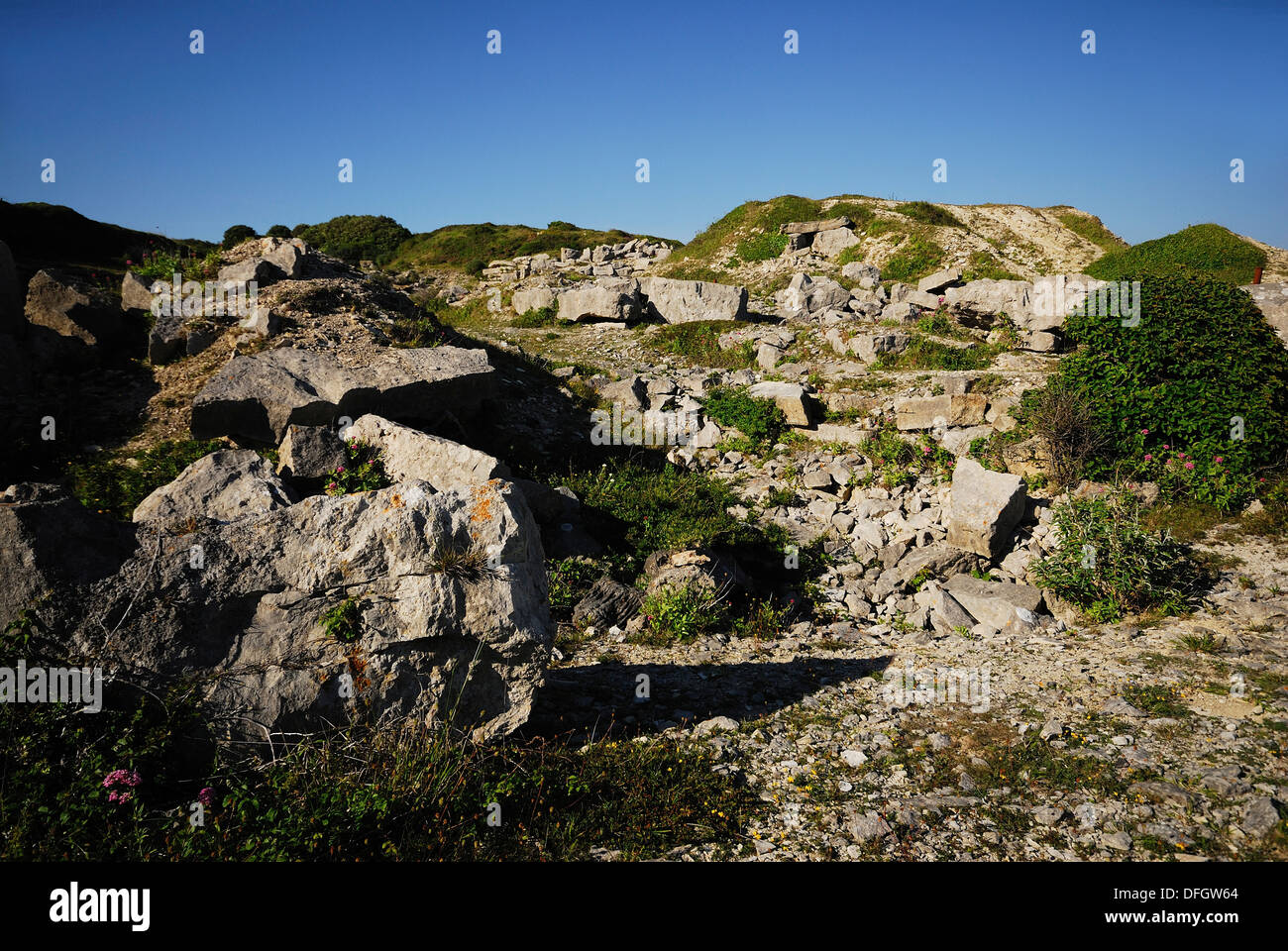 A view of an untidy Portland stone quarry Dorset UK Stock Photo
