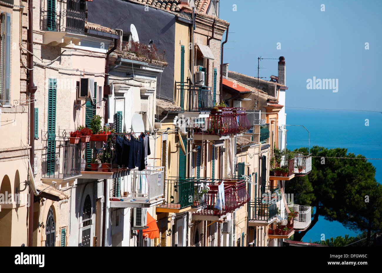Balconies on a terrace of houses in Vasto, Italy Stock Photo 61221956