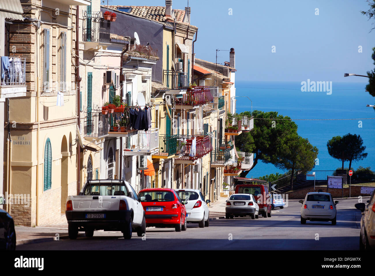 Balconies on a terrace of houses in Vasto, Italy Stock Photo Alamy