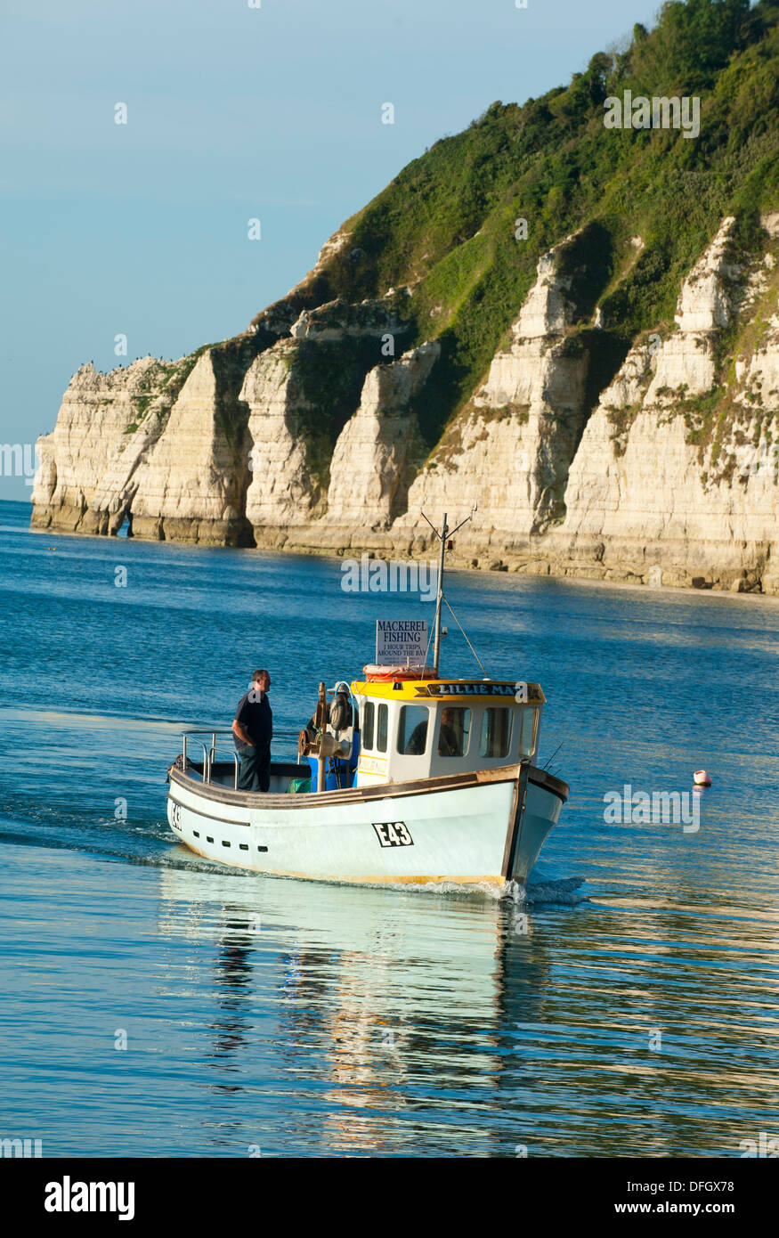 Fishing boat at Beer, Devon on Jurassic Coast England UK Stock Photo