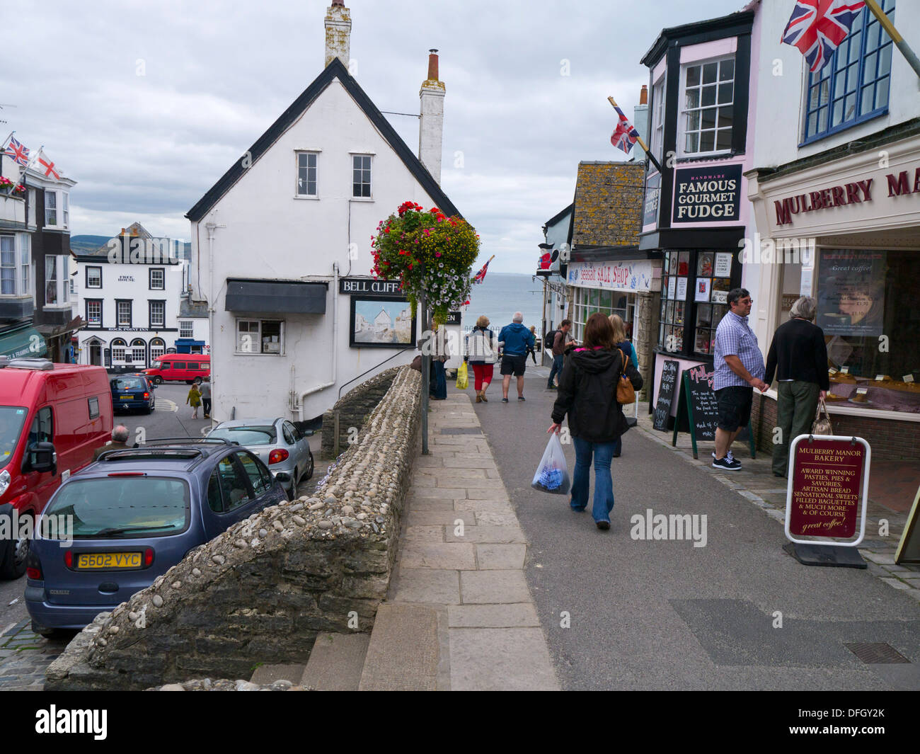 Shops in Lyme Regis town centre Dorset England UK Stock Photo 61223419