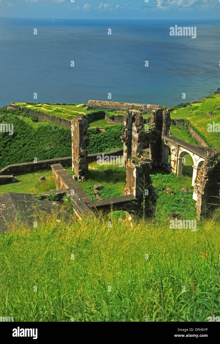 Ruins in Brimstone Hill Fortress National Park, British colonial 18th century construction on St. Kitts. Stock Photo