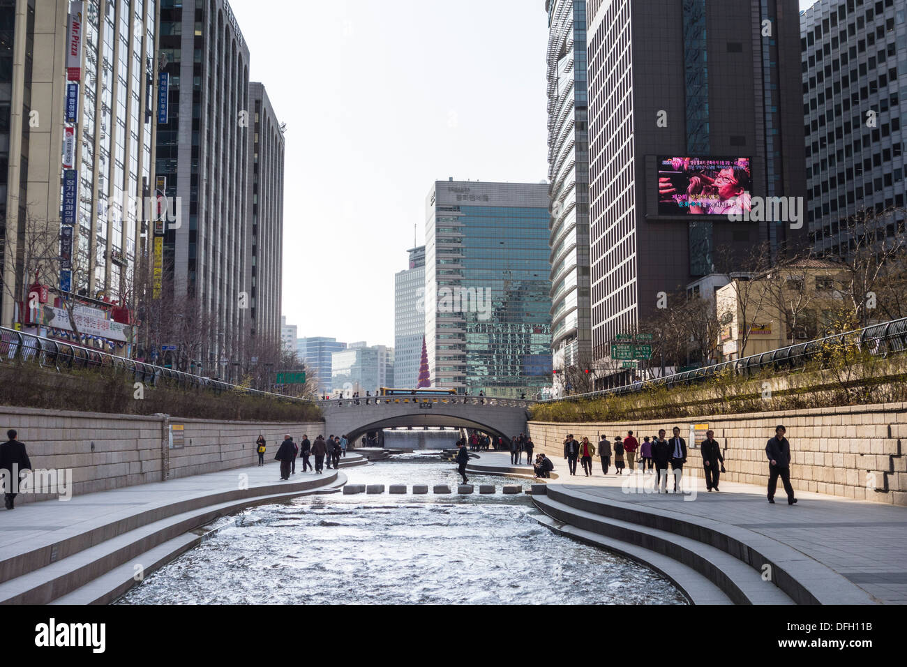 View of Cheonggyecheon Stream, Seoul, Korea Stock Photo