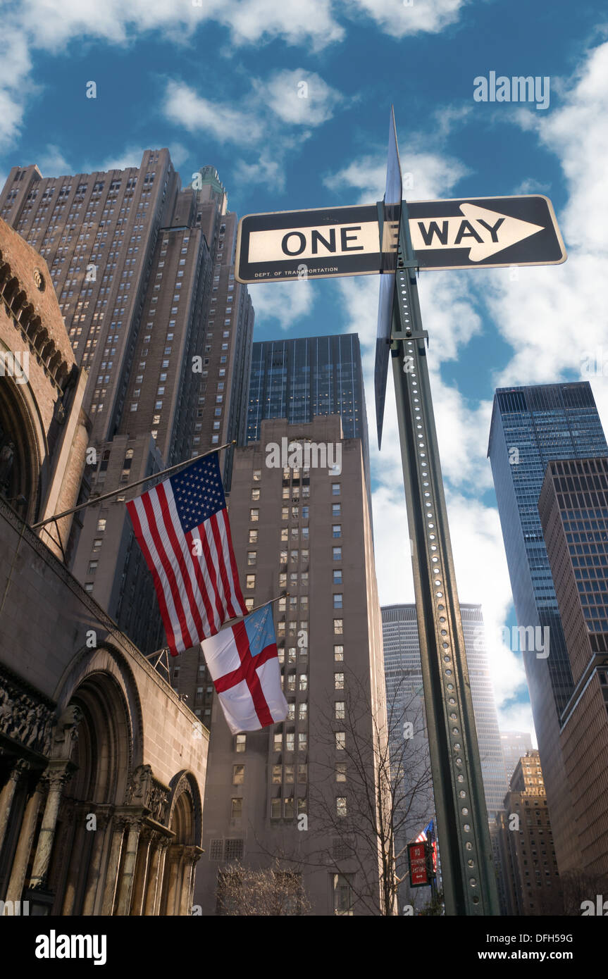 One Way Street Sign - New York, USA Stock Photo