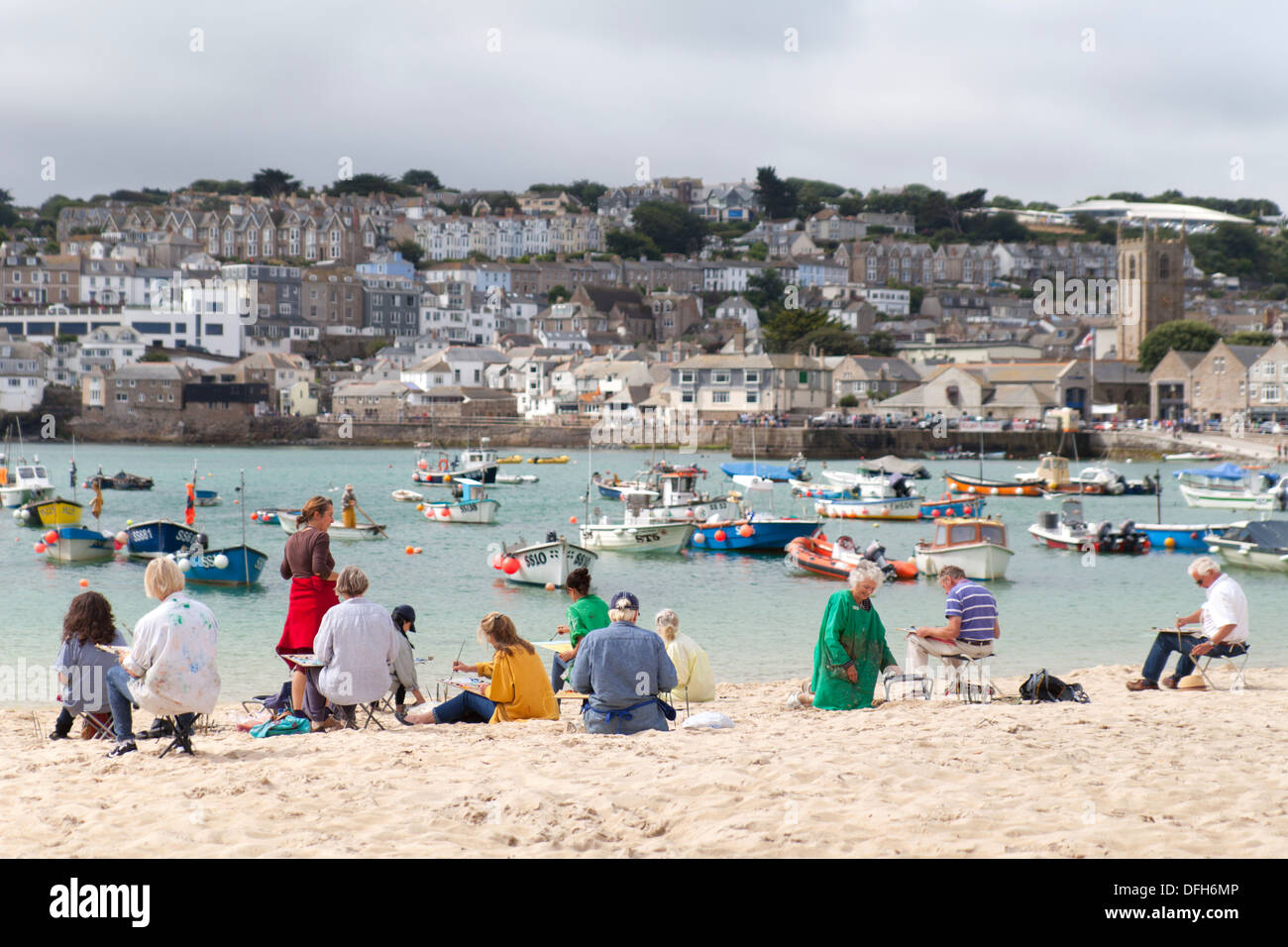 Artists / Painters on the beach St Ives Cornwall Stock Photo