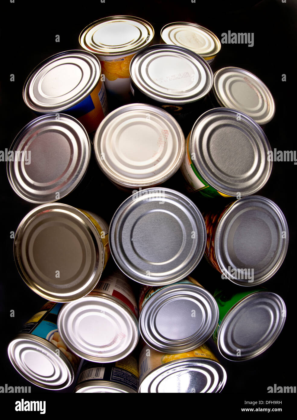 Interesting group of canned food. Stock Photo