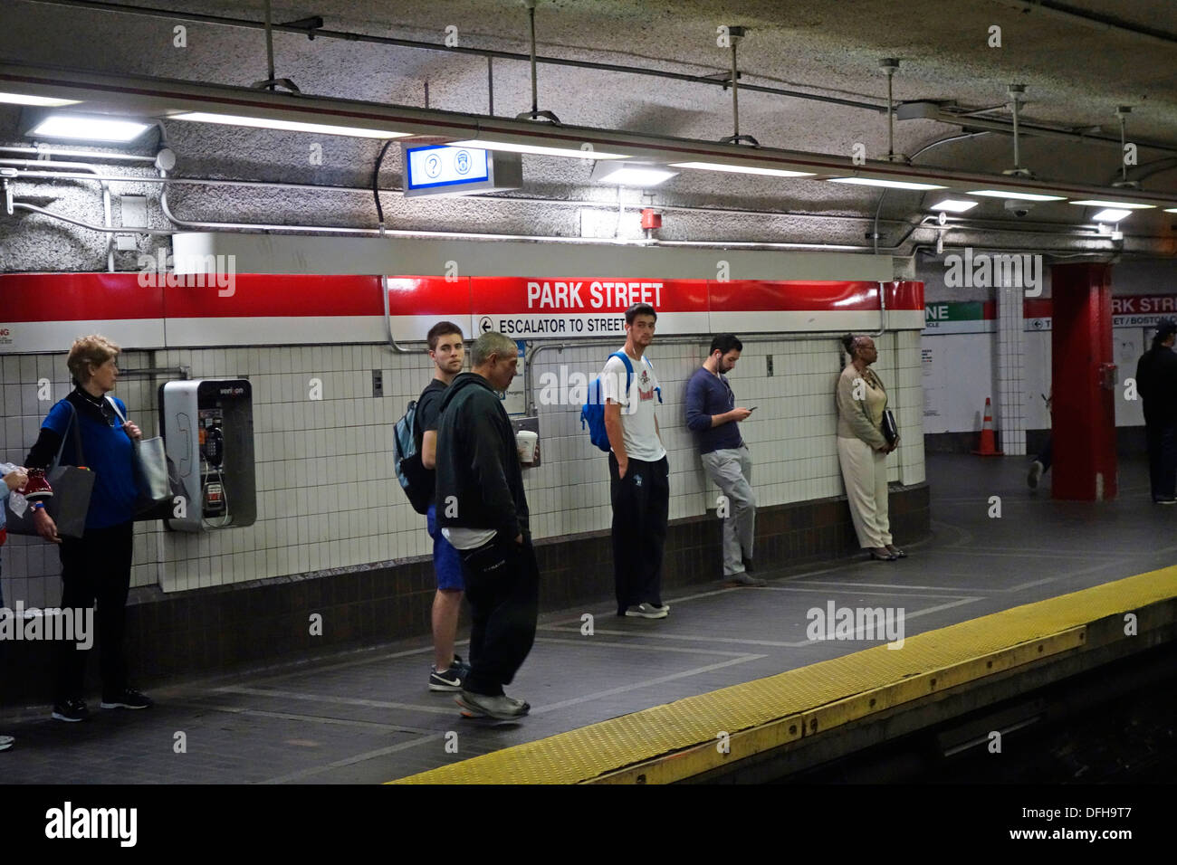 waiting Boston MA T subway train Stock Photo