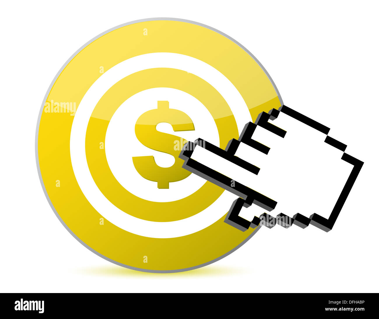 Target with dollar currency sign illustration with a hand cursor illustration Stock Photo