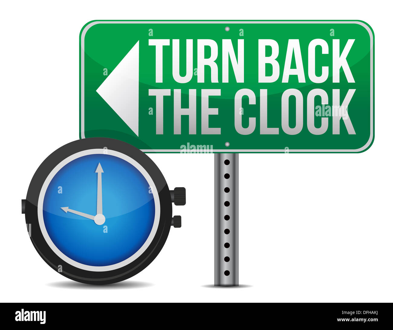 roadsign with a turn back the clock concept Stock Photo Alamy