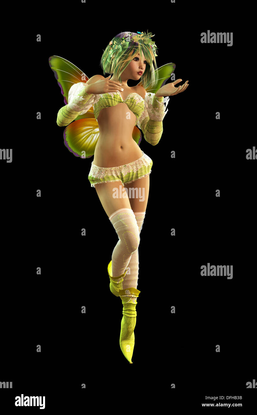 3d computer graphics of a cute little fairy with butterfly wings Stock Photo
