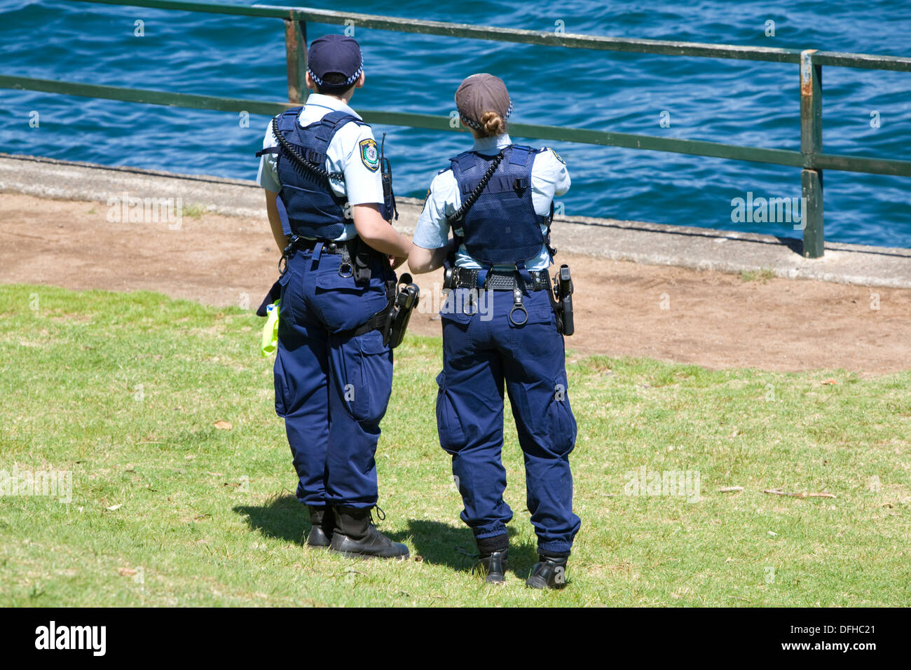 Two australian female policewomen patrolling around Neutral bay on sydney's lower north shore, NSW,Australia Stock Photo