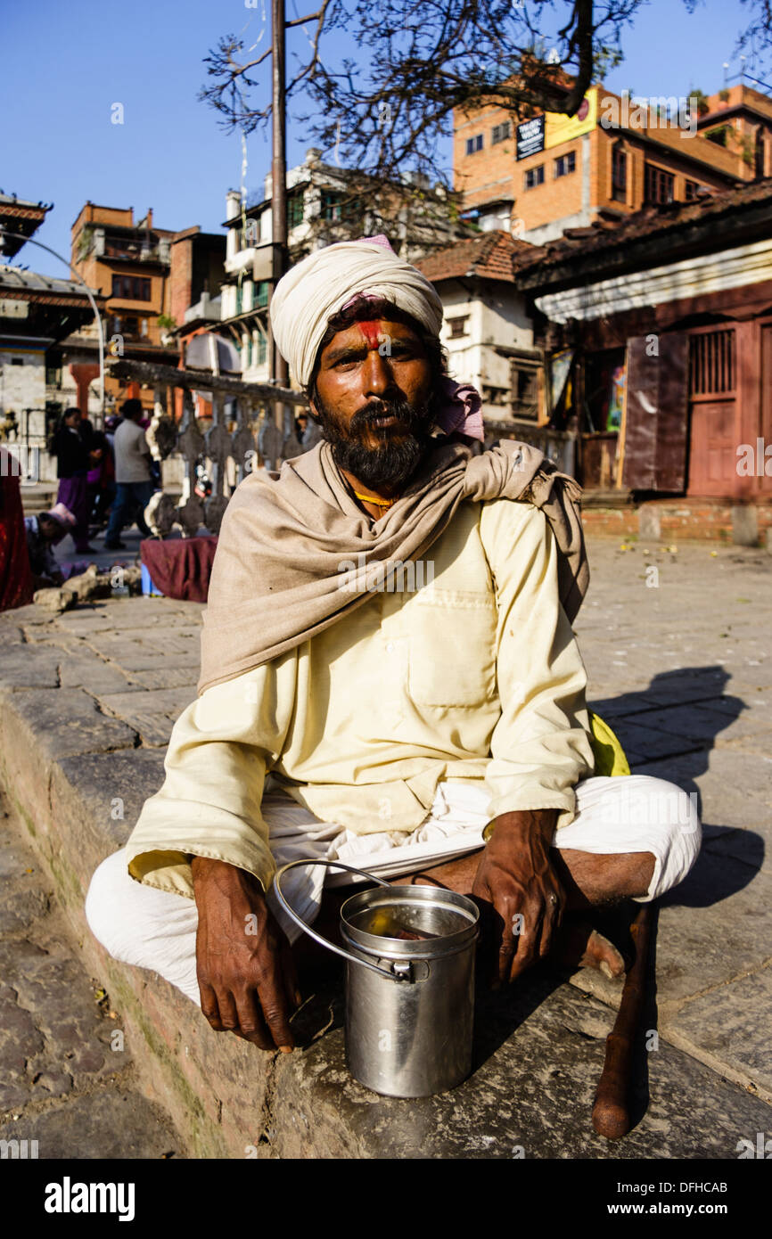 Hindu Sadhu in Durbar square, Kathmandu, Nepal Stock Photo