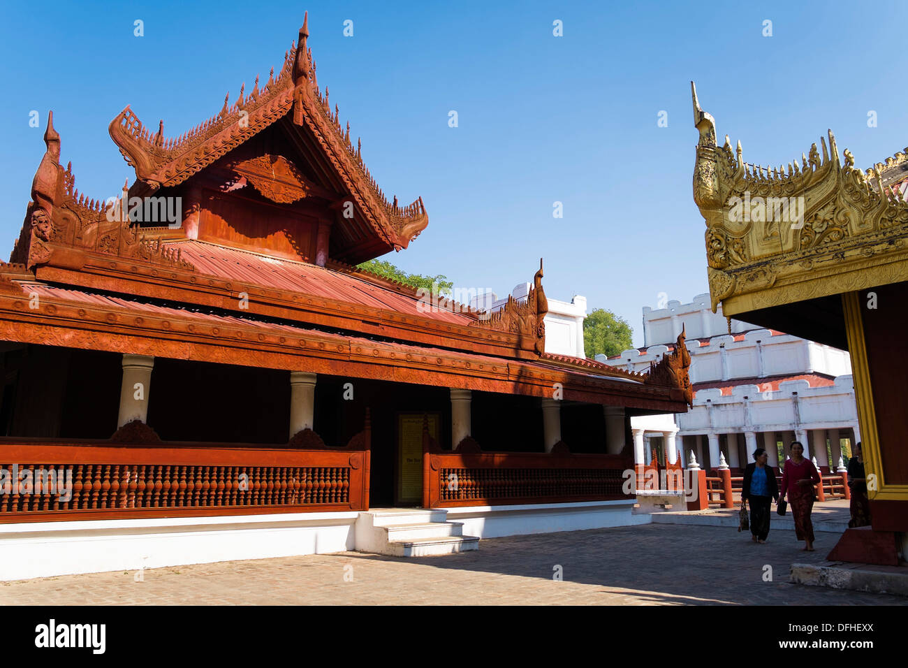 Wooden houses in Mandalay Palace, Mandalay, Myanmar, Asia Stock Photo