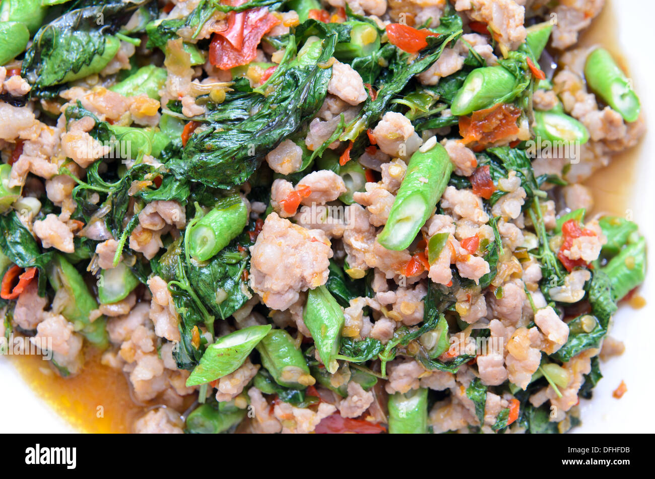 Thai spicy pork basil Stock Photo Alamy