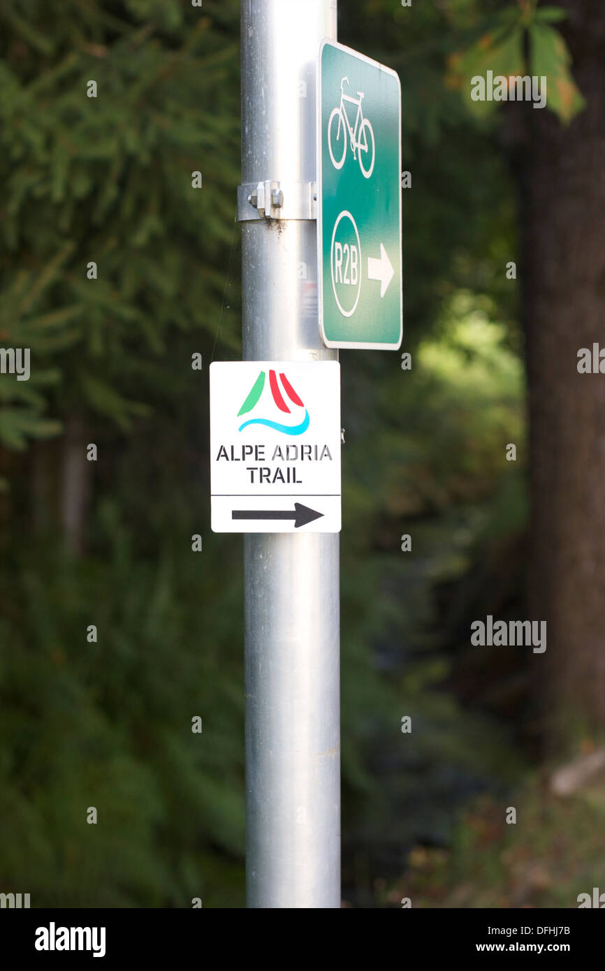 Alpe Adria Trail sign in Austria Stock Photo
