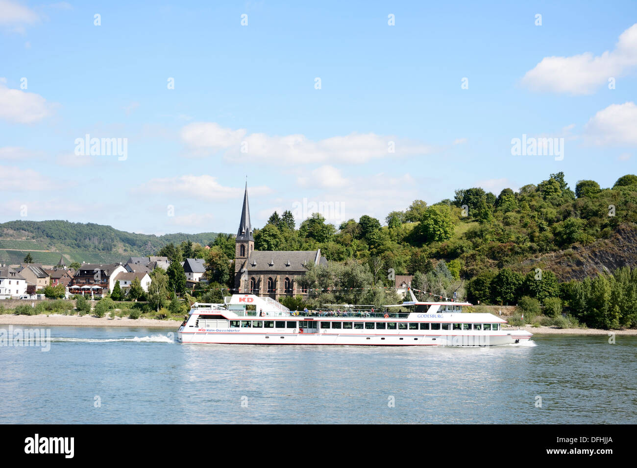 Tourists making a ship round trip on the river Rhein in Boppard, Germany Stock Photo