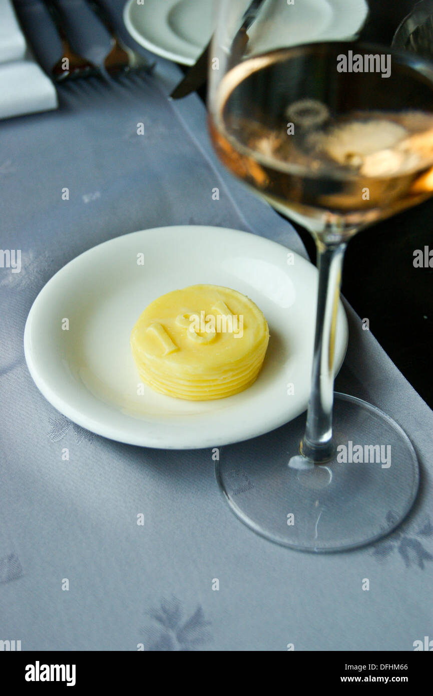 Monogrammed butter pat of Restaurant 181, Olympiaturm (olympic tower