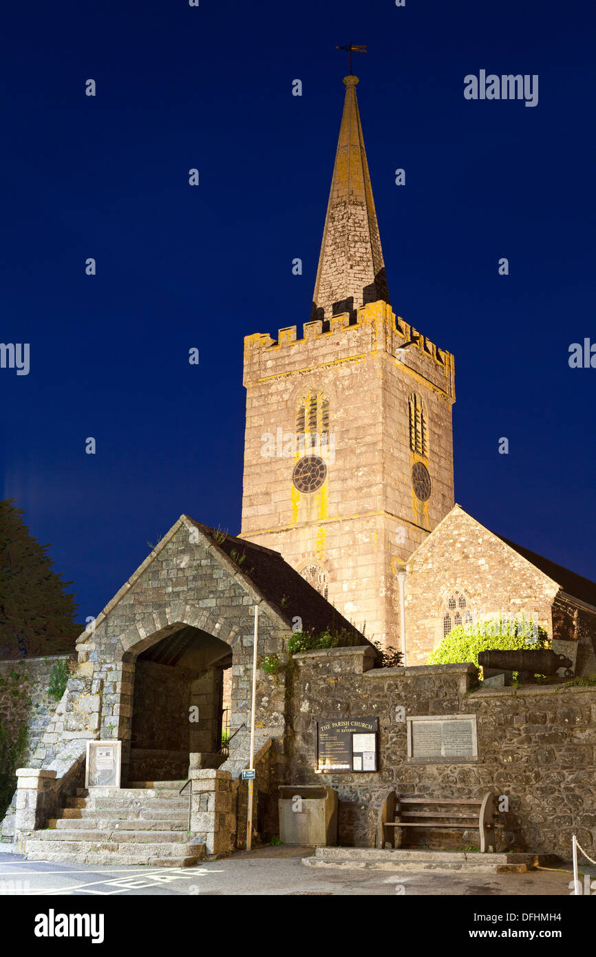 Church of St Akeveranus at night, St Keverne, Cornwall Stock Photo