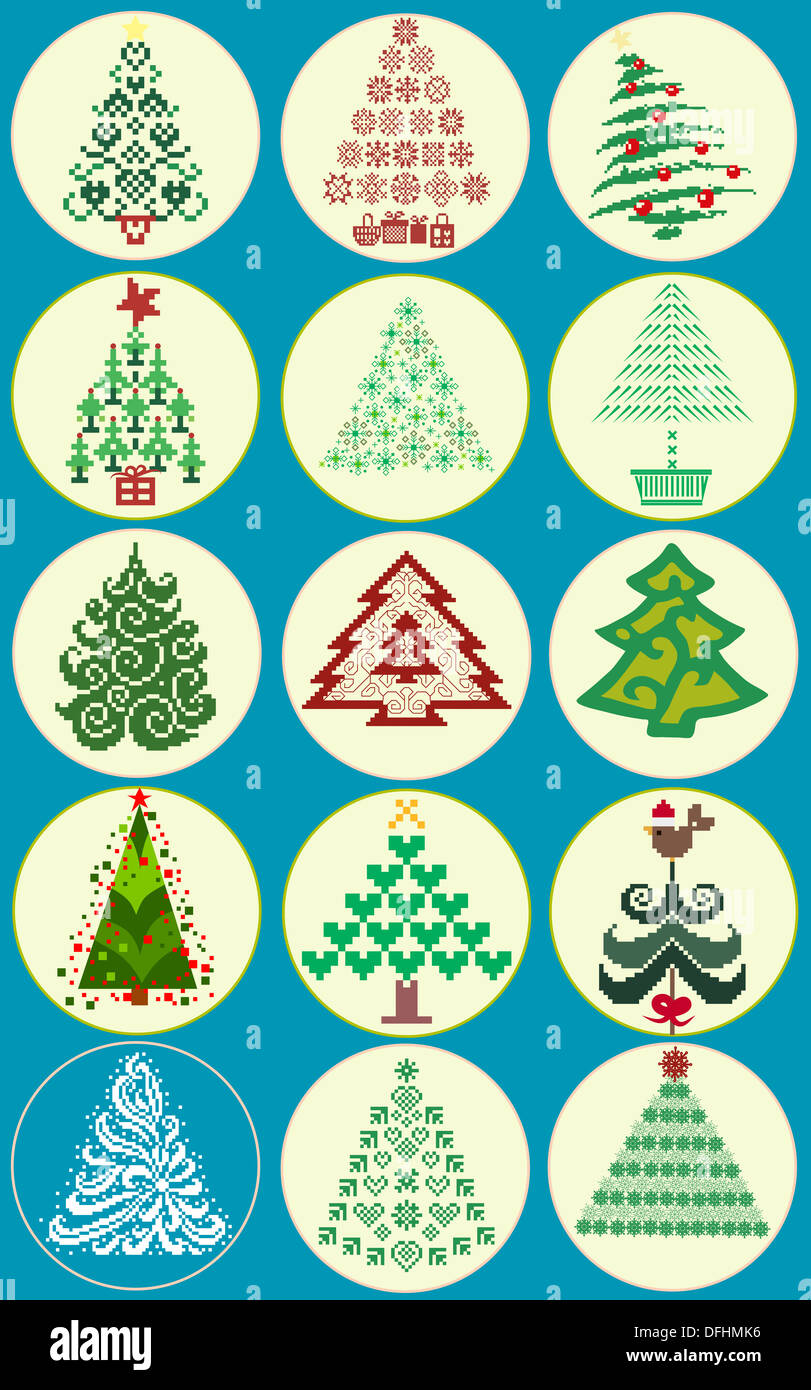 Vector collection of 15 different Christmas trees Stock Photo - Alamy