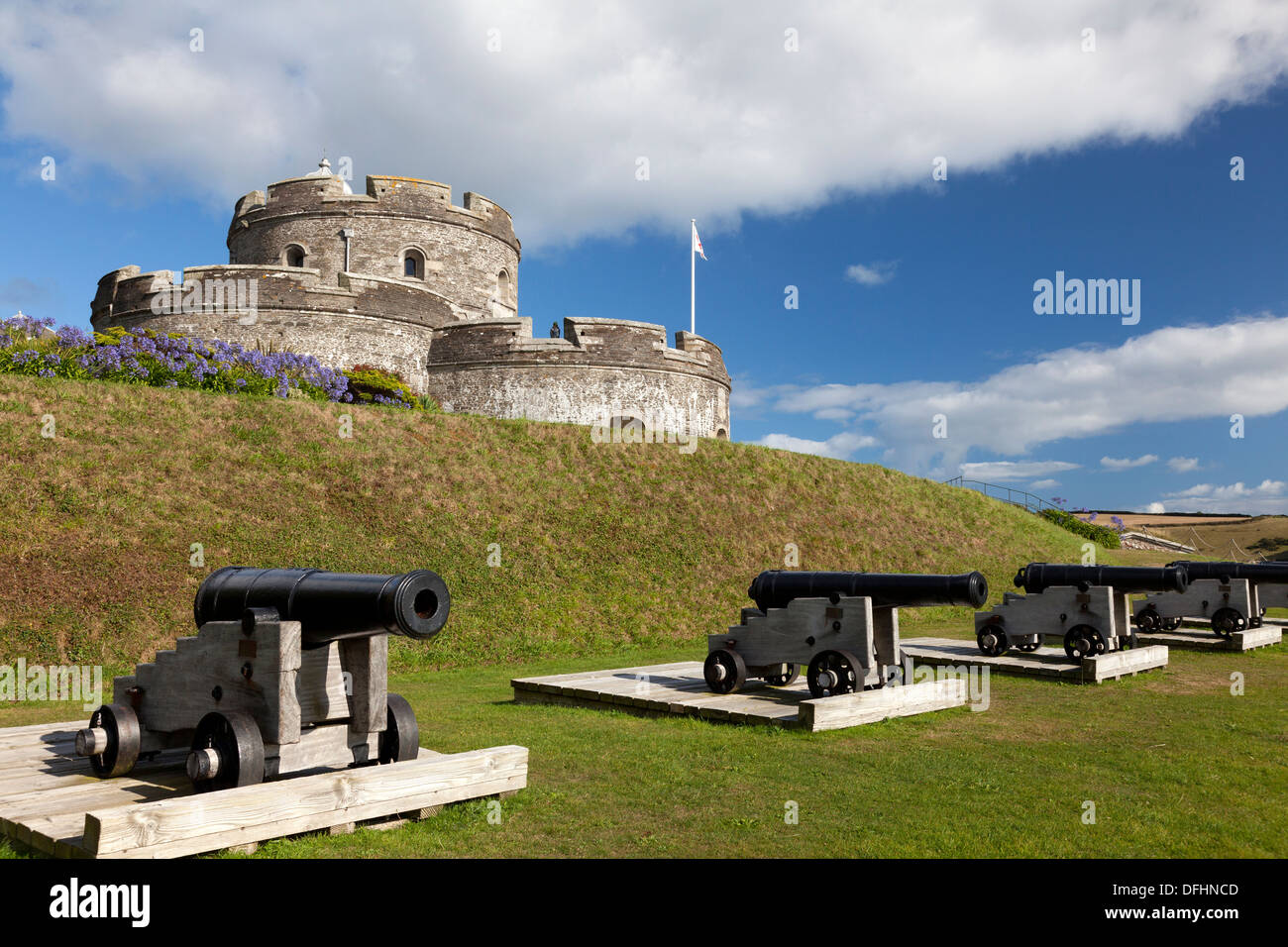 St Mawes Castle with cannons in the grounds, Cornwall Stock Photo