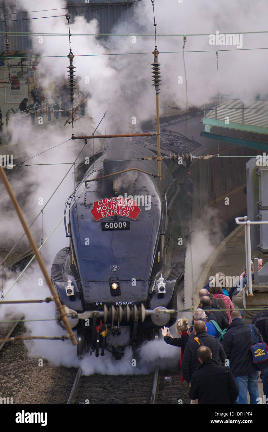 Steam locomotive 'Union of South Africa' 60009 in Carlisle Railway Station with a special charter train. Cumbria England UK Stock Photo