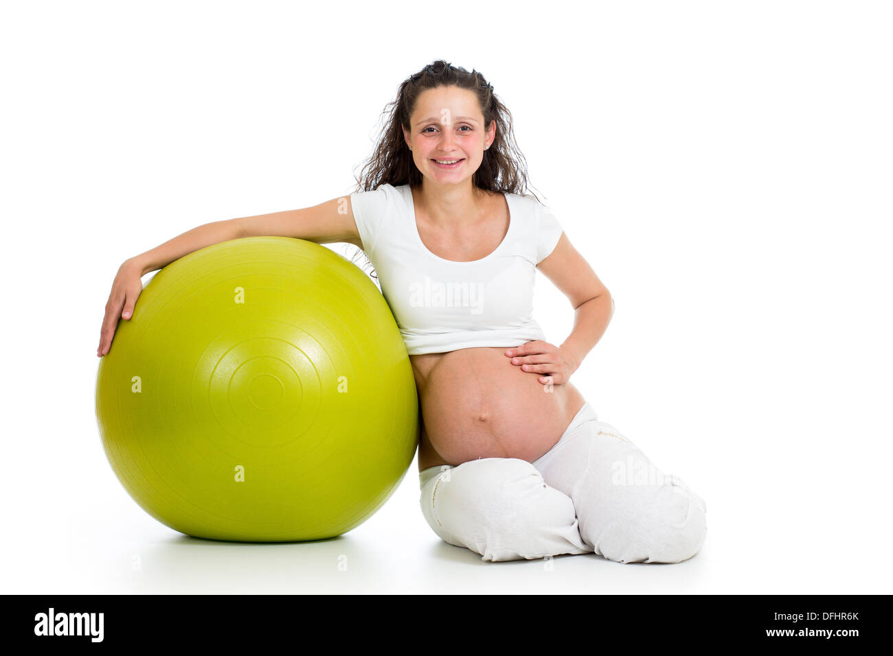 Pregnant woman exercises with gym ball Stock Photo Alamy