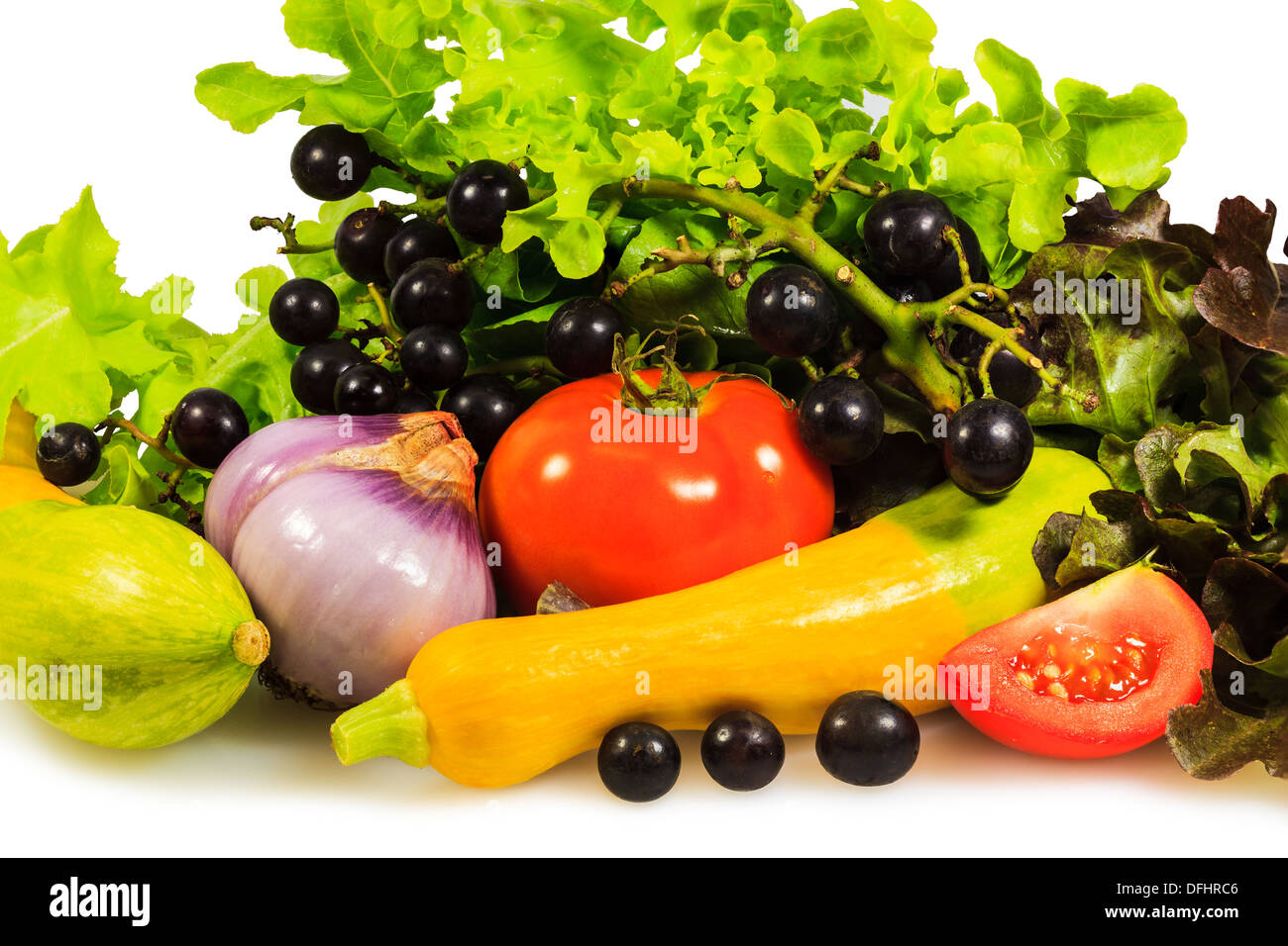 Fruits and vegetables on white background Stock Photo