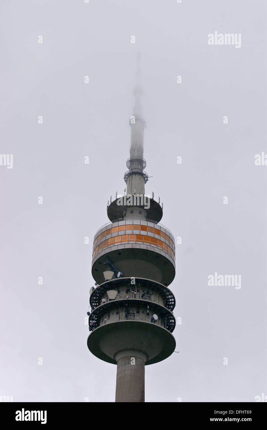 Olympiaturm (olympic tower), in mist and fog, Munchen (Munich), Bayern (Bavaria), Germany Stock Photo