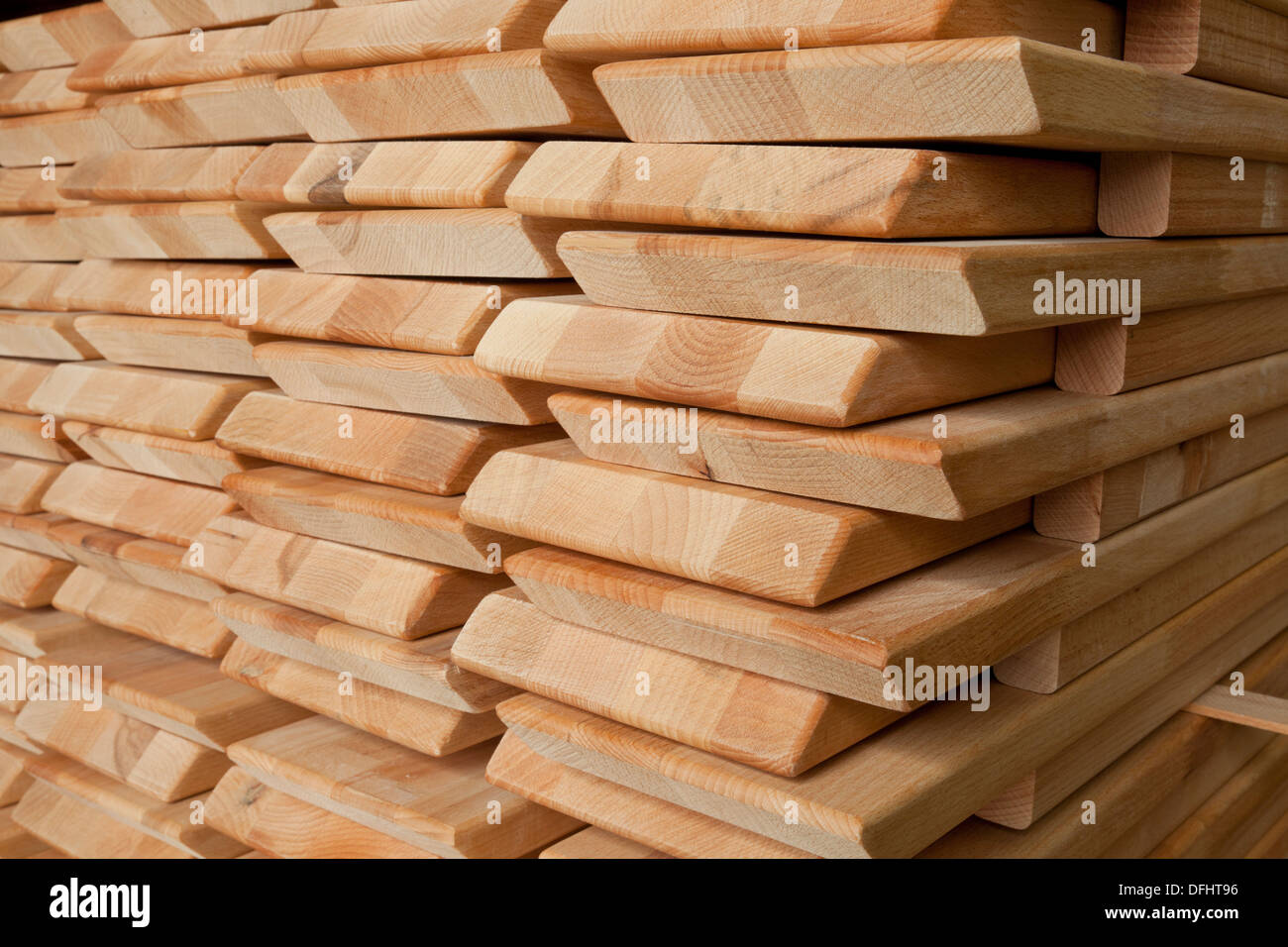 wooden beams stacked and processed Stock Photo