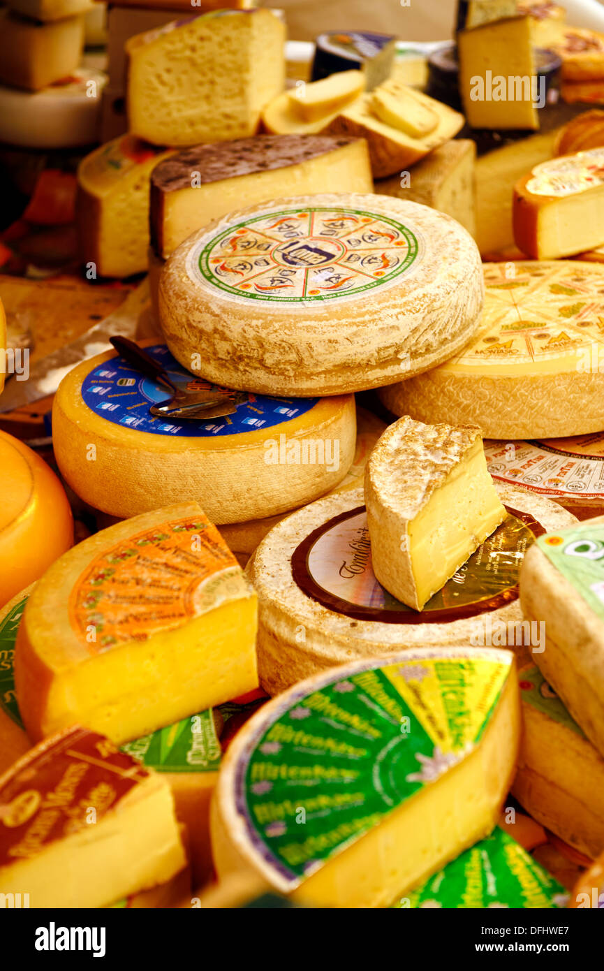 Market cheese stall, Budapest Hungary Stock Photo