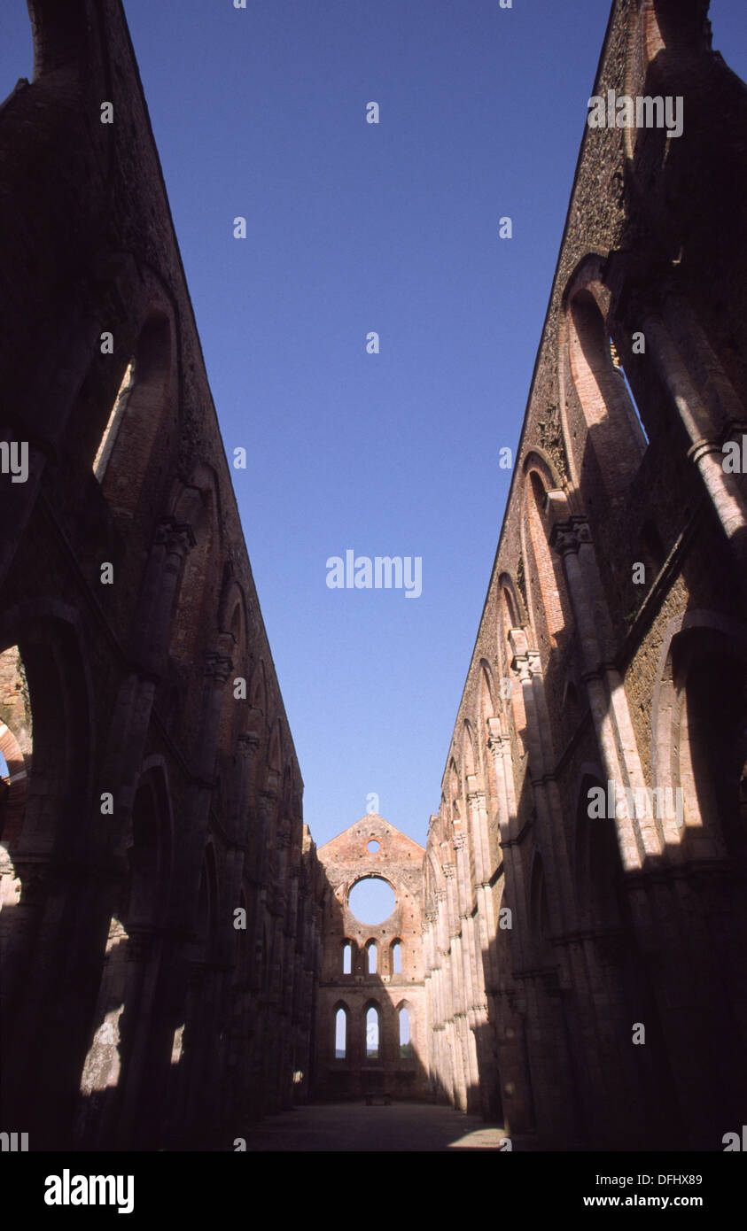 San Galgano abbey interior, Chiusdino,Tuscany, Italy Stock Photo
