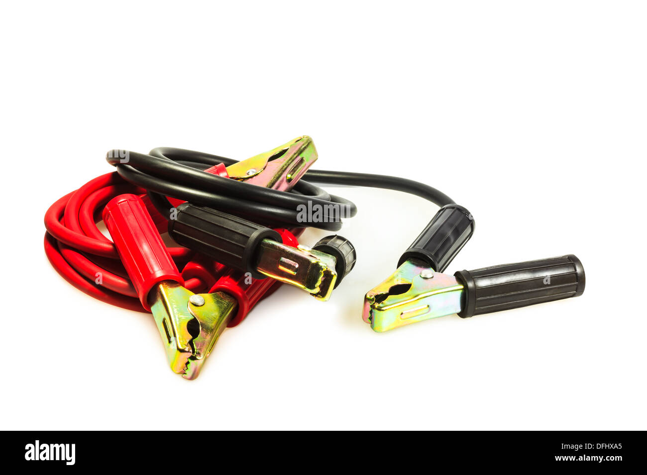 Jumper cables, one of the automotive emergency tool kit Stock Photo