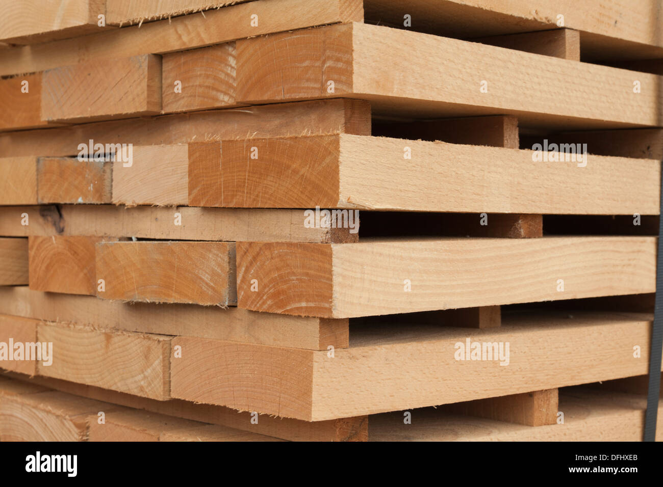 wooden beams stacked and processed Stock Photo